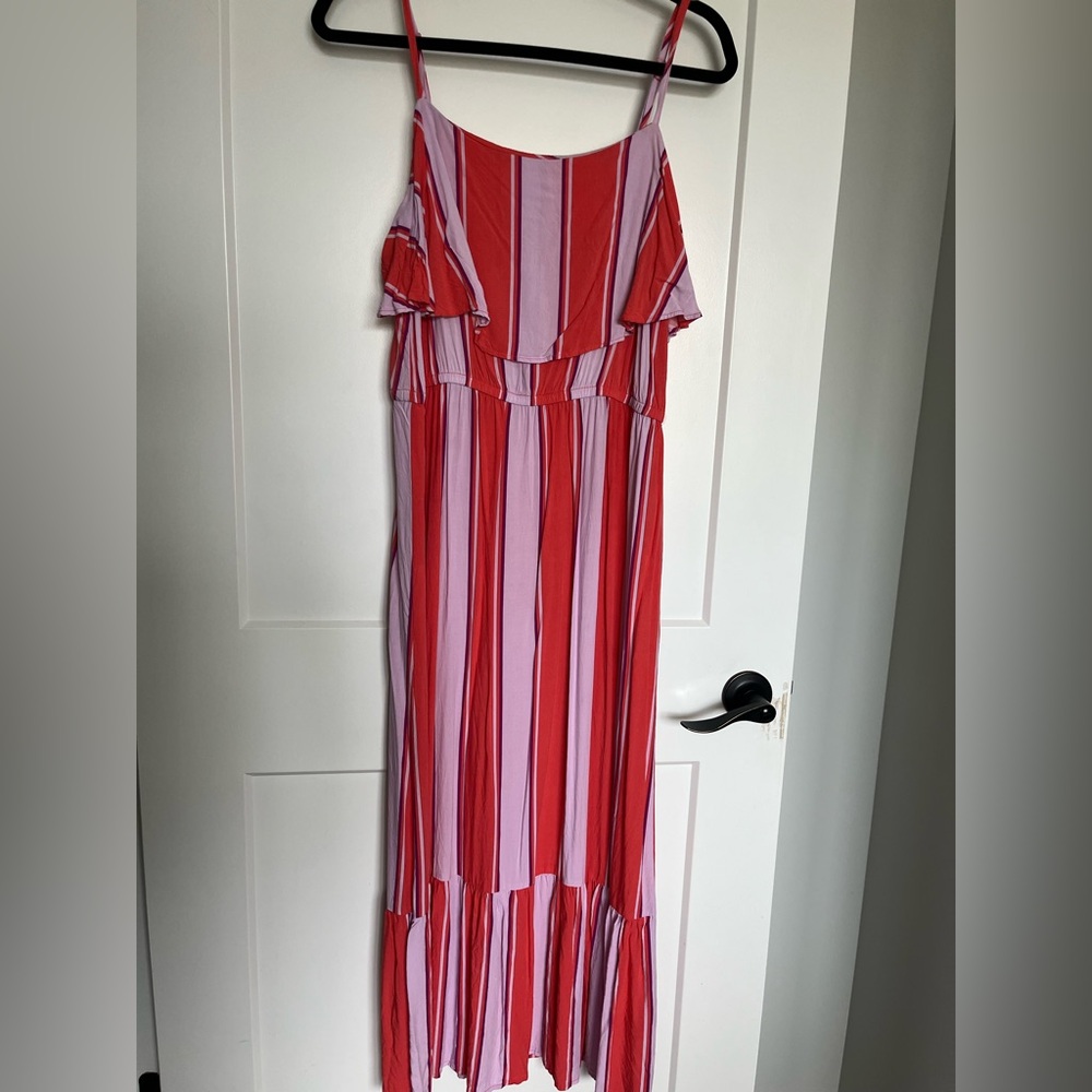 Old Navy Red and Pink Striped Midi Dress